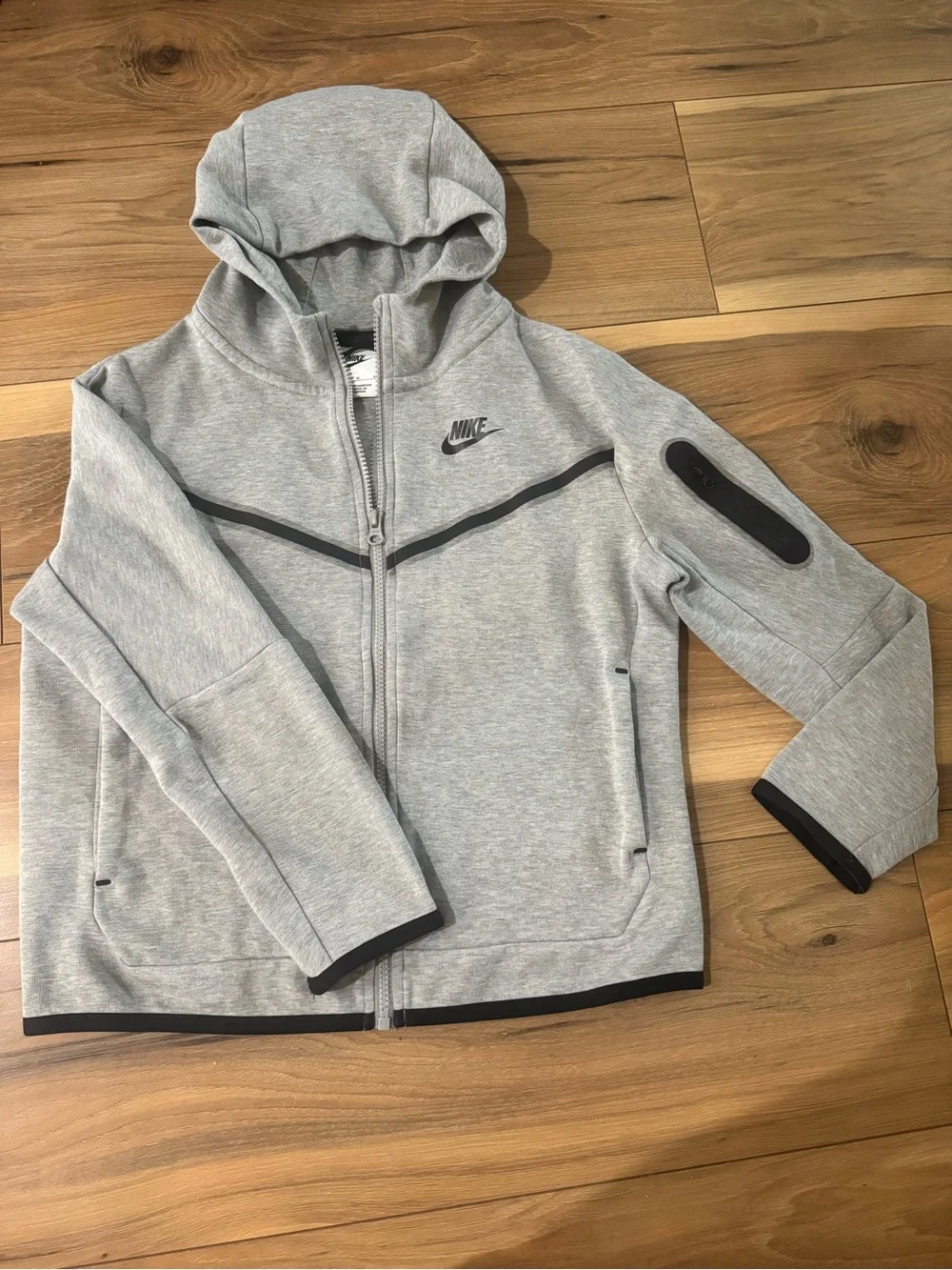 Nike Tech Kids Light Gray Hooded Zip Jacket with Black Trim